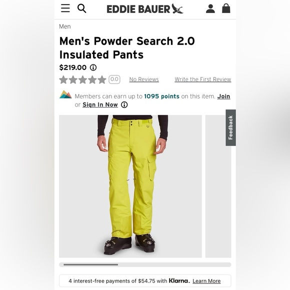 Eddie Bauer - Men’s Powder Search 2.0 Insulated Pants - Picture 4 of 8